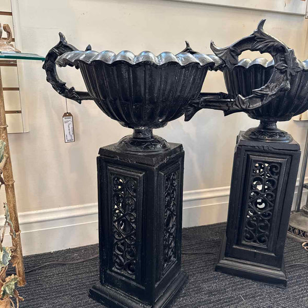 Black Metal Urn on Pedestal
