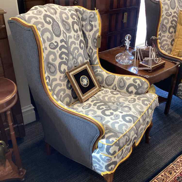 Ikat With Yellow Welt Wing Chair