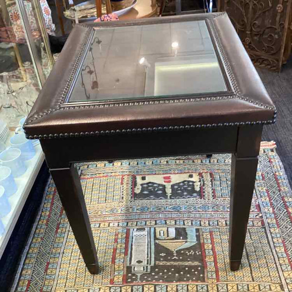 Wood And Leather Side Table