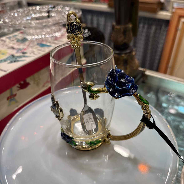 Glass and Enamel Tea Cup w/Spoon