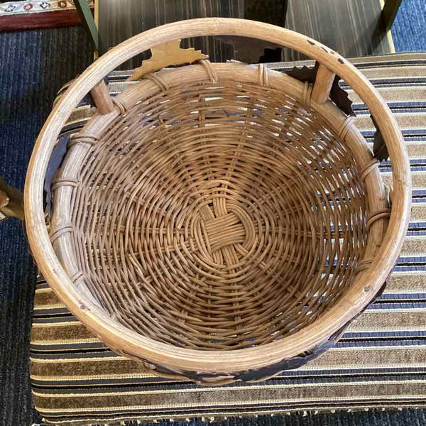 Wicker Basket with Metal Leaves