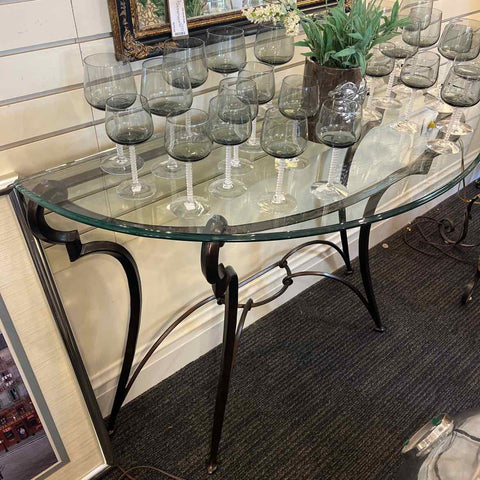 Glass/Iron Demilune Console Table