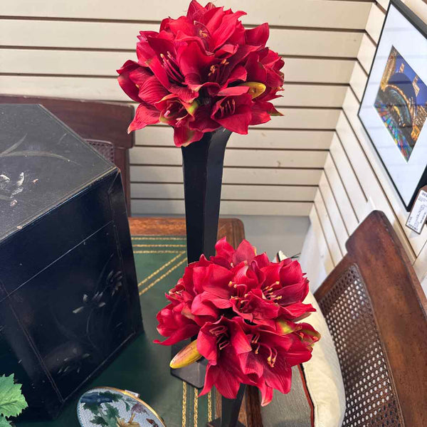 Set of 2 Metal Vases w/Amaryllis