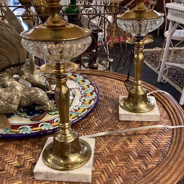 Pair Of Brass And Glass Lamps