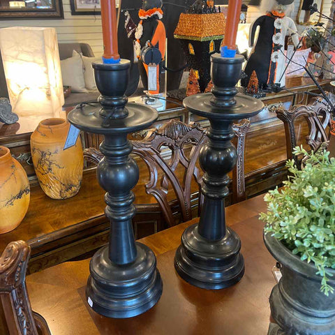 Pair Of Black Wood Candlesticks