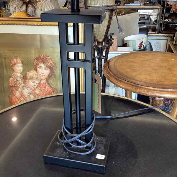 Black Iron Lamp with Plaid Shade