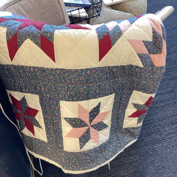 Burgundy, Blue And Pink Amish Quilt