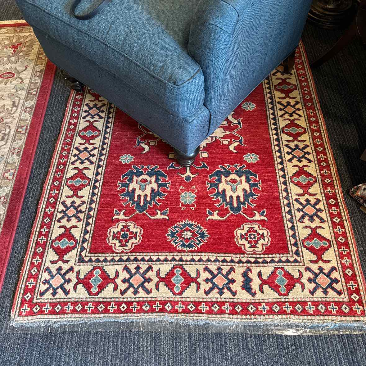 Red And Navy Tribal Rug