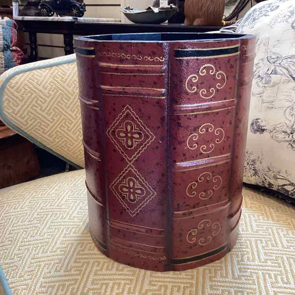 Italian Red Leather Wastebasket