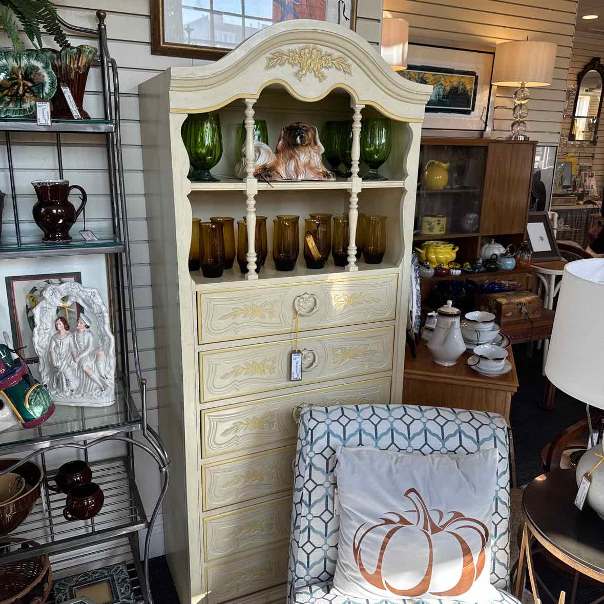 Vintage 6 Drawer Off White & Yellow Dresser