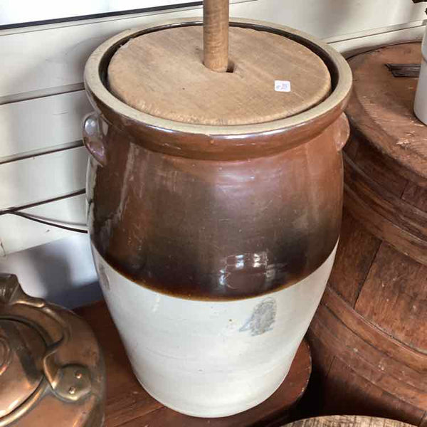 Antique Crock with Butter Churn