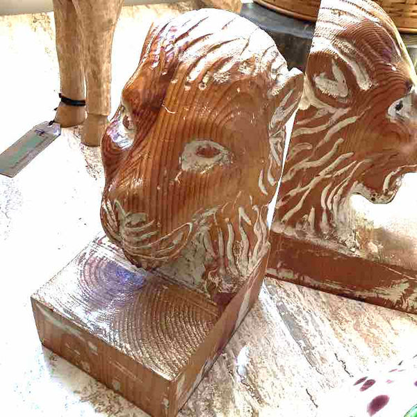 Sarreid Wood Lion Head Bookends