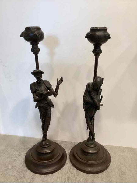 Pair of Bronze Don Quixote Candlesticks