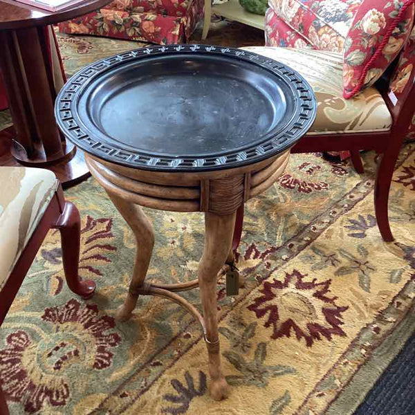 Black Metal And Rattan Tray Table