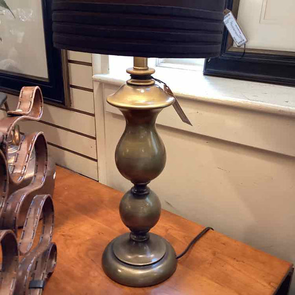 Pair Brushed Brass Lamps with Black Shades