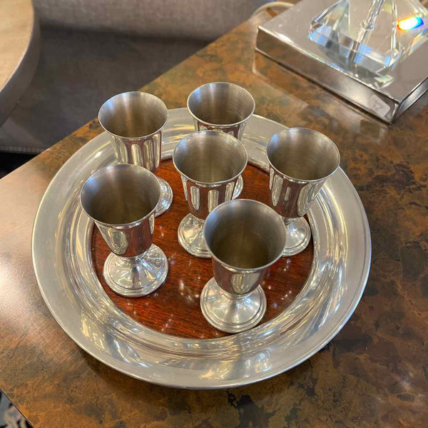 Pewter Tray With Six Glasses