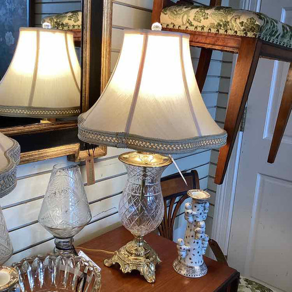 Pair of Cut Glass Lamps with Cream Shades