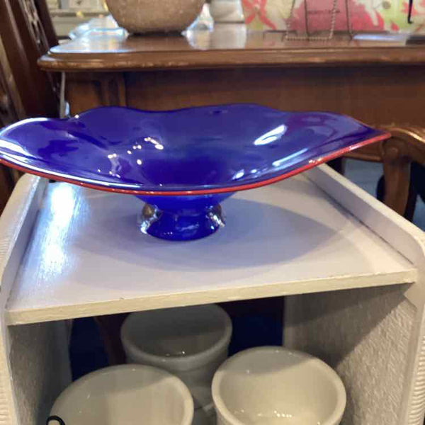 Cobalt Blue Art Glass Bowl w/Red Trim