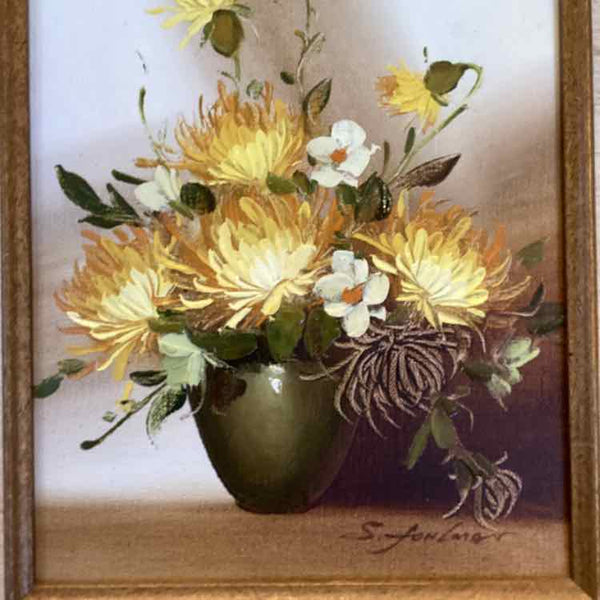 Yellow Flowers Oil Painting In Hand Carved Frame