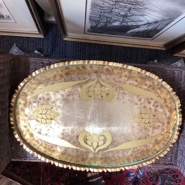Oval Glass Serving Tray - Gold