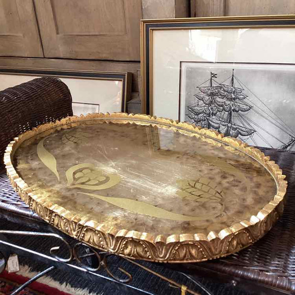 Oval Glass Serving Tray - Gold