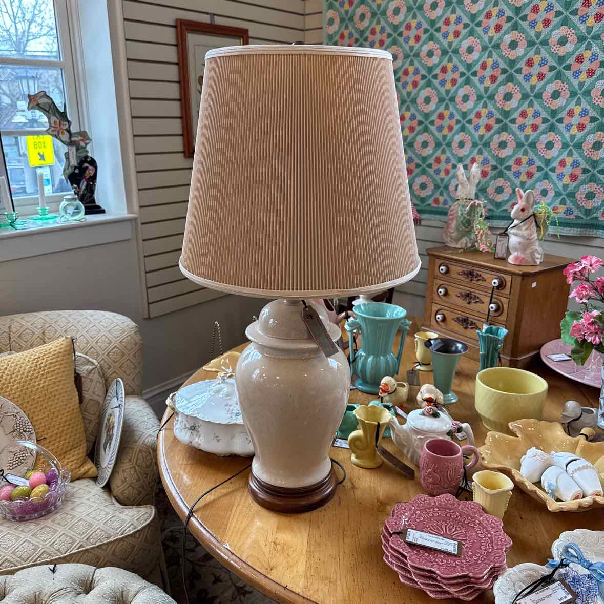 Tan Lamp w/Round Wood Platform