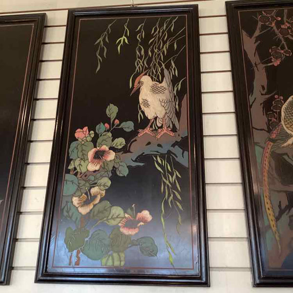 Set of 3 Black Lacquered Asian Art
