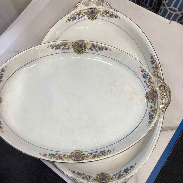 Pair of Canonsburg Clamont Oval Ivory Serving Trays