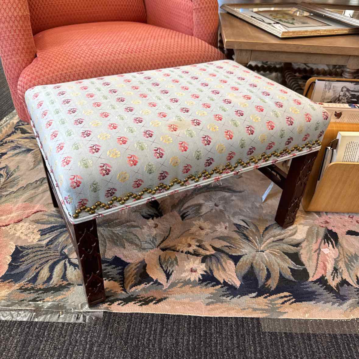 Pale Blue Chippendale Ottoman