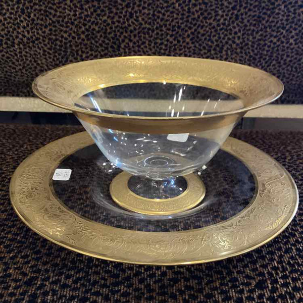 Antique 2 piece Gold Rim Sauce Server