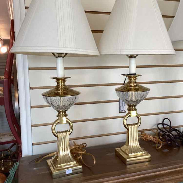 Pair Of Brass And Glass Lamps