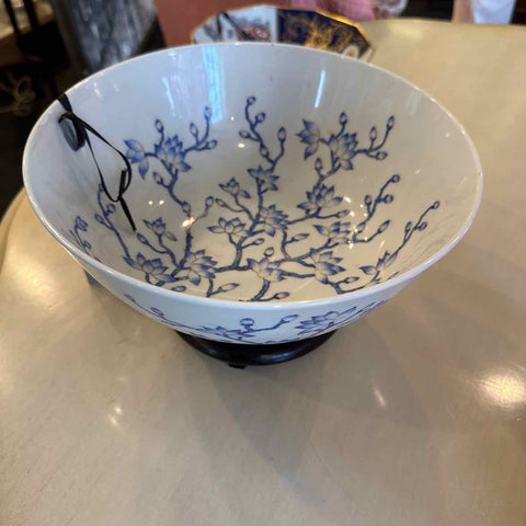 Blue Lotus Bowl with Wooden Base