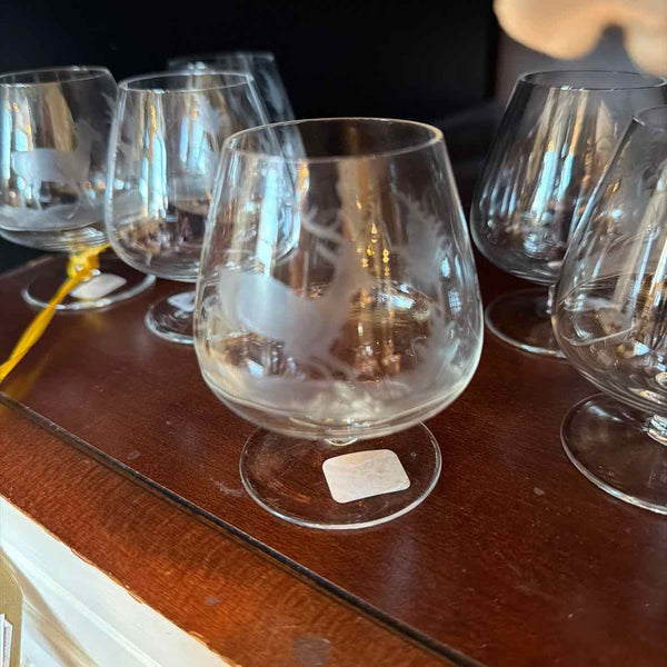 6 Brandy Snifters (Animal Etching)