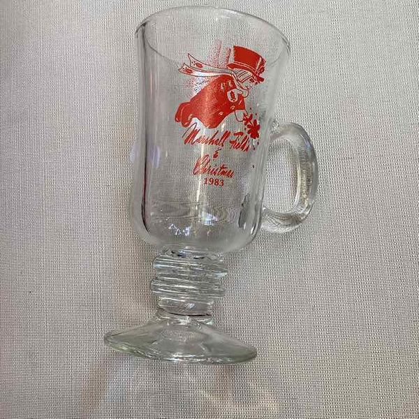 Set of 8 Marshall Field Clear Glass Christmas Mugs