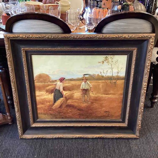 Wheat Harvest Oil Painting with Black & Gold Frame