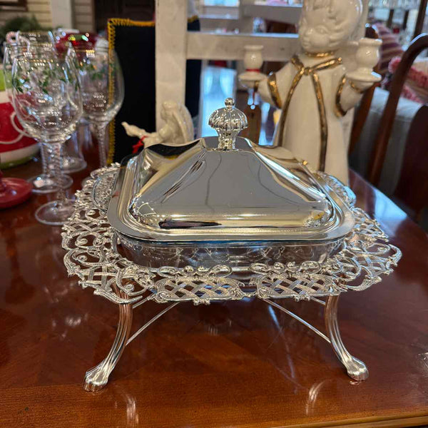 Footed Silver Casserole Dish