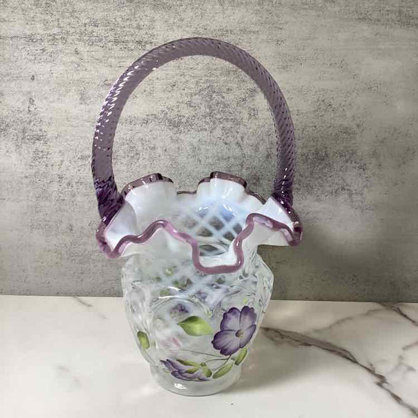 Fenton Opalescent Hand Painted Basket