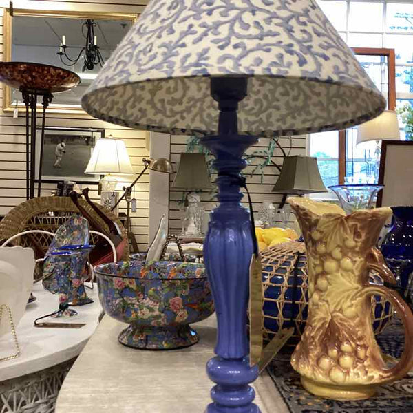 Blue Wooden Candlestick Lamp With Shade