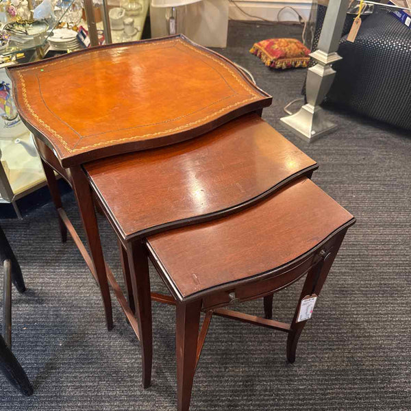 "As Is" Vintage Leather Top Nesting Tables