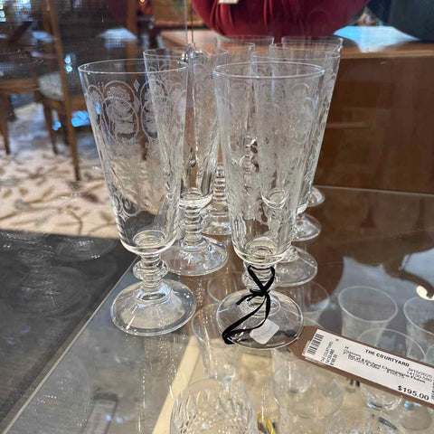 Etched Champagne Flutes, Set of 8