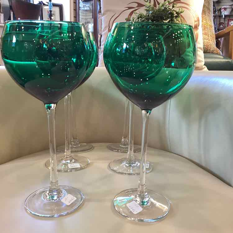 6 Green Lenox Wine Glasses