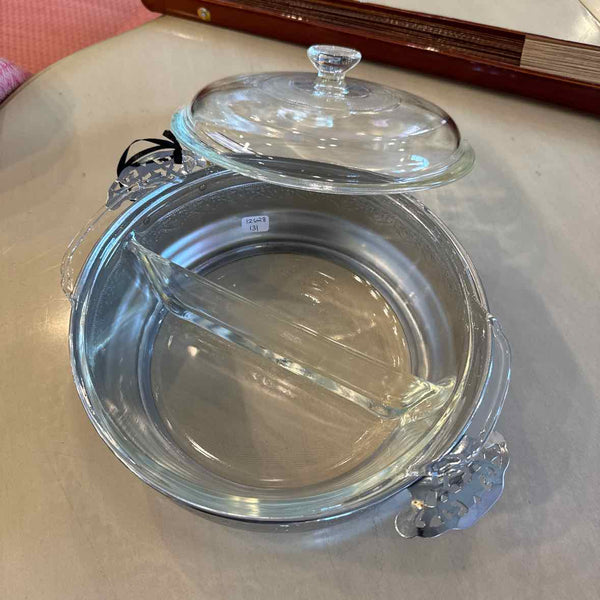 Glass And Silverplate Divided Dish