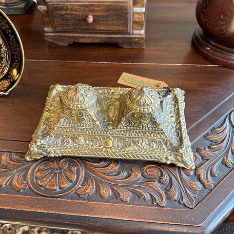 Antique Double Brass Ink Well