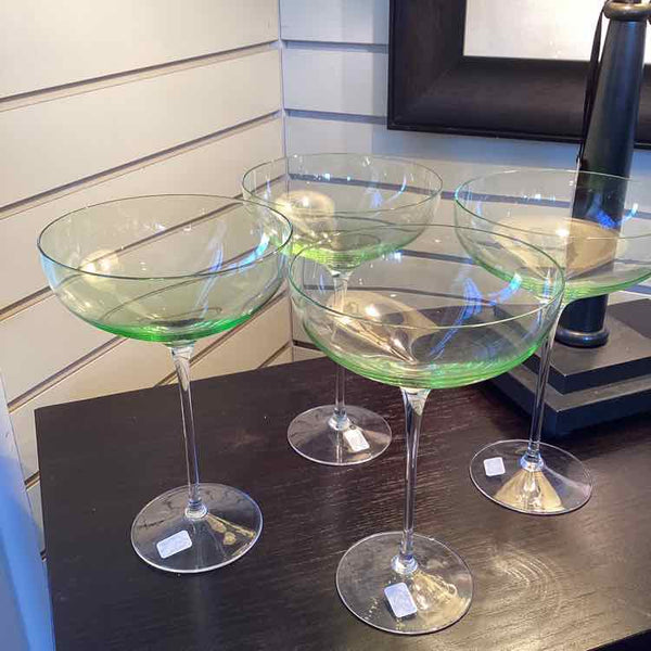 5"x8" Four Green To Clear Cocktail Glasses