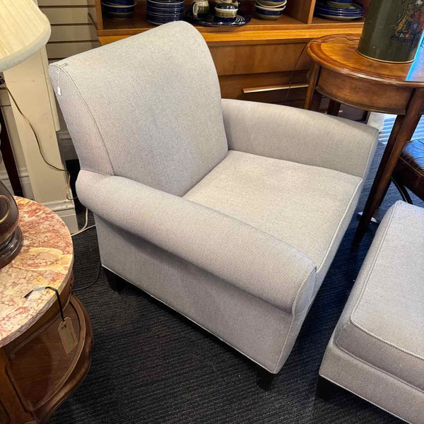 Ethan Allen Chair and Ottoman - Navy Cream