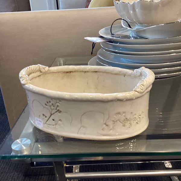 Ceramic Oval Baker With Floral Imprints