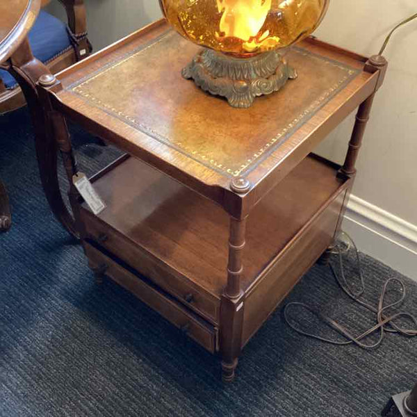 Baker Vintage Leather Top Mahogany Side Table
