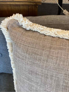 Taupe Pillow With Fringe/Down