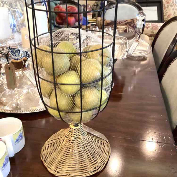 Metal And Wicker Urn With Apples