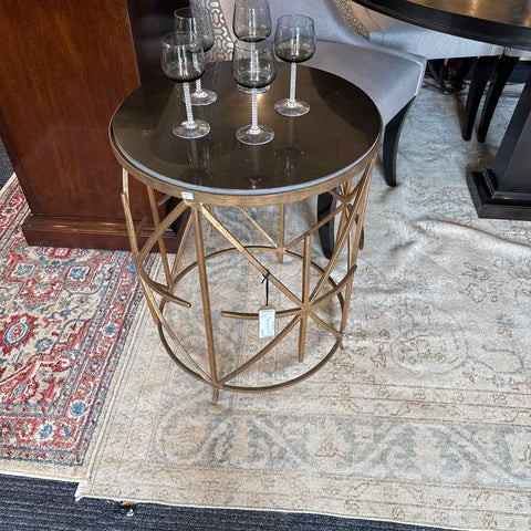 Antique Gold Leaf Wrought Iron And Granite Side Table